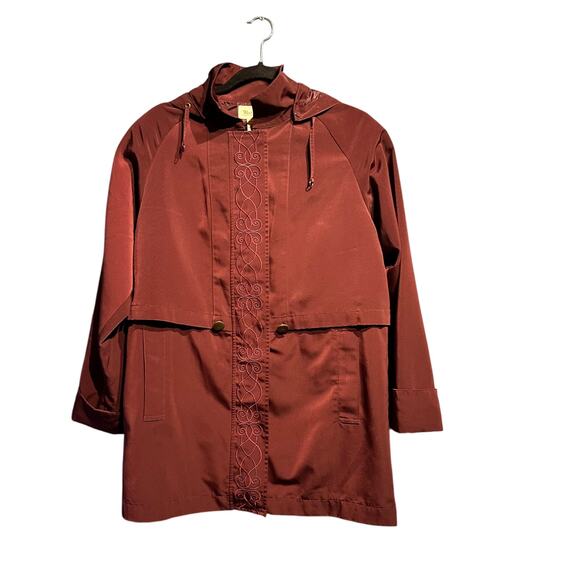 Westbound Size Small Trench Jacket Burgundy Rain Coat Removable Hood Embroidery - Picture 1 of 9